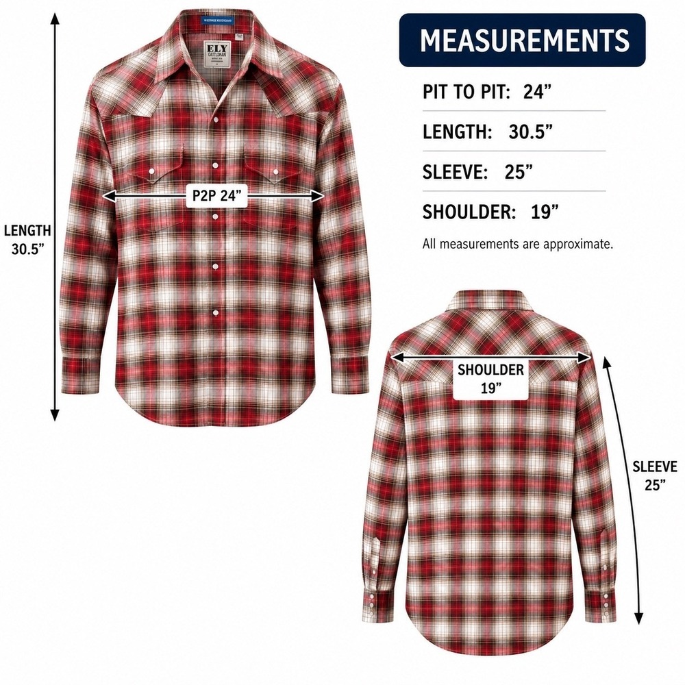 Ely Cattleman Western Shirt Men Large Red Plaid Excellent Pearl Snap Wrinkle Res - Picture 8 of 8